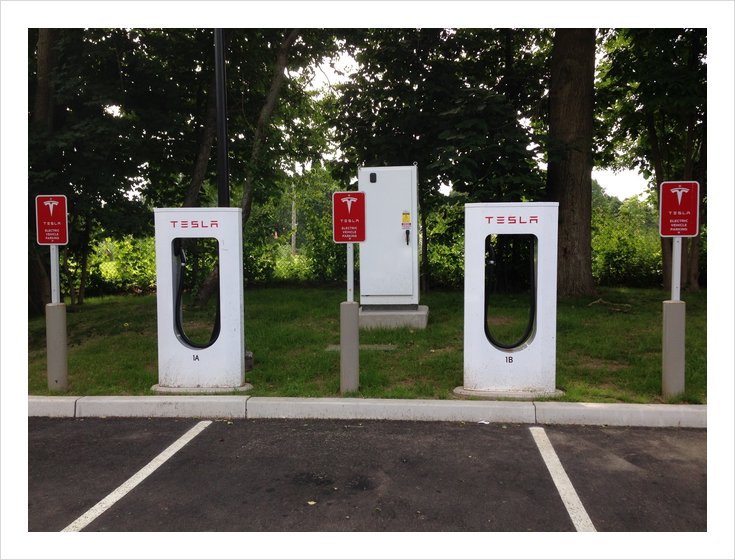 A V1 Tesla Supercharger station in Greenwich, Connecticut